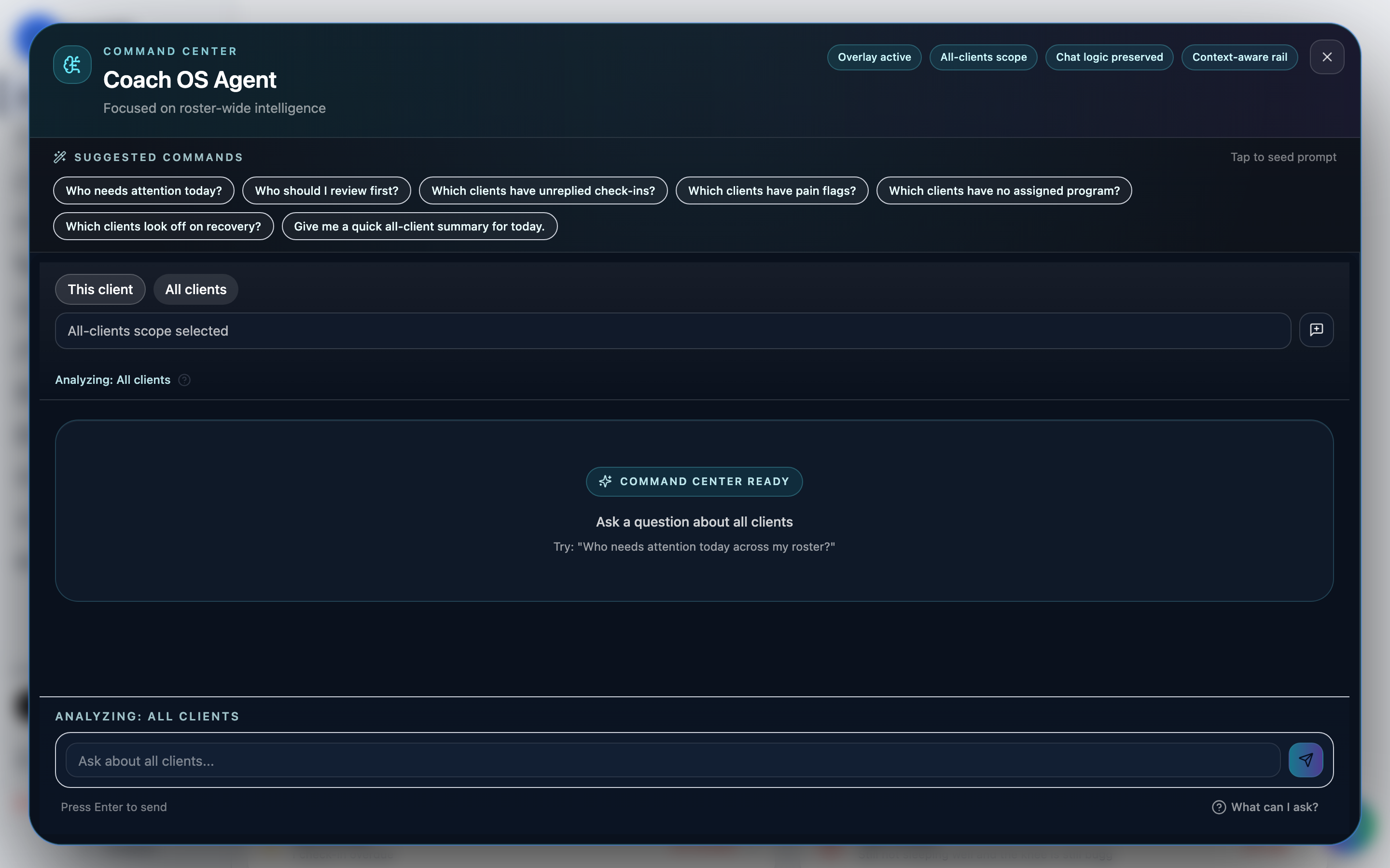 The command center with suggested commands