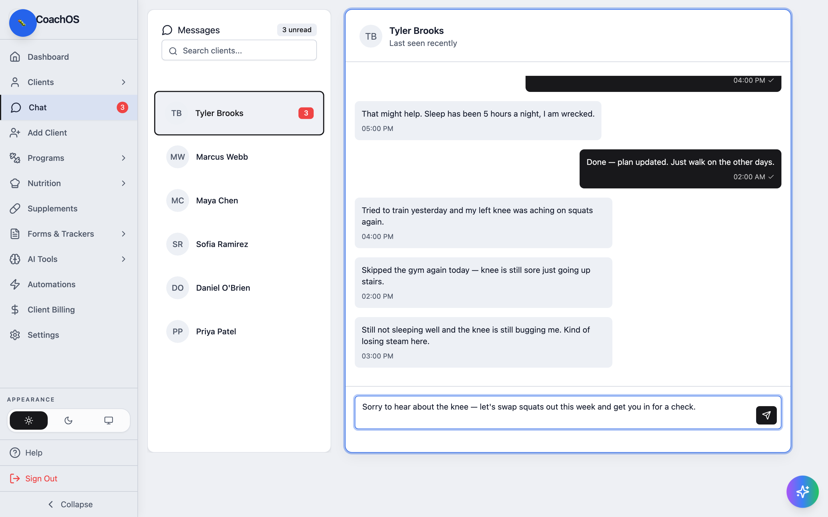 A reply drafted in the message composer
