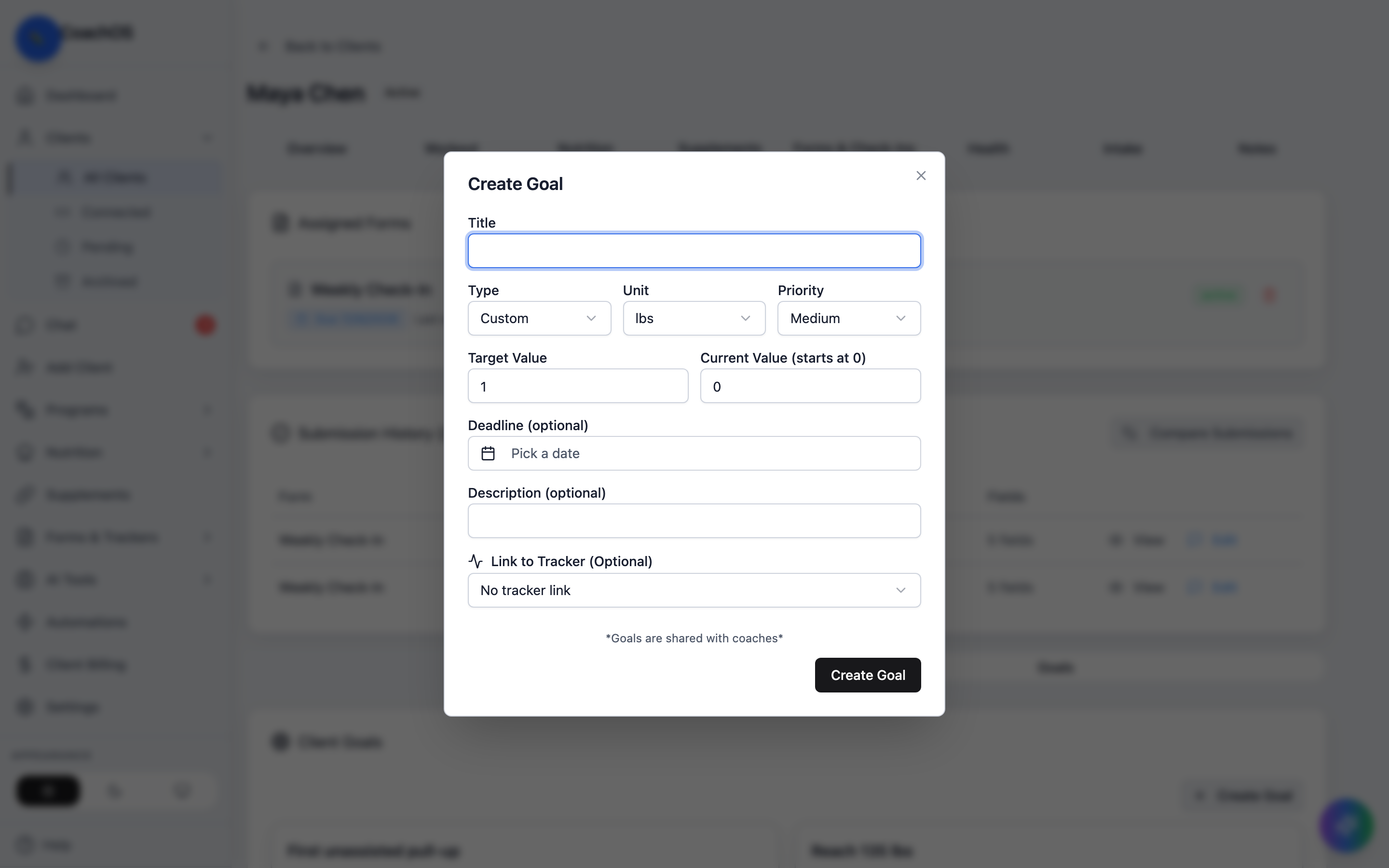 The create goal dialog