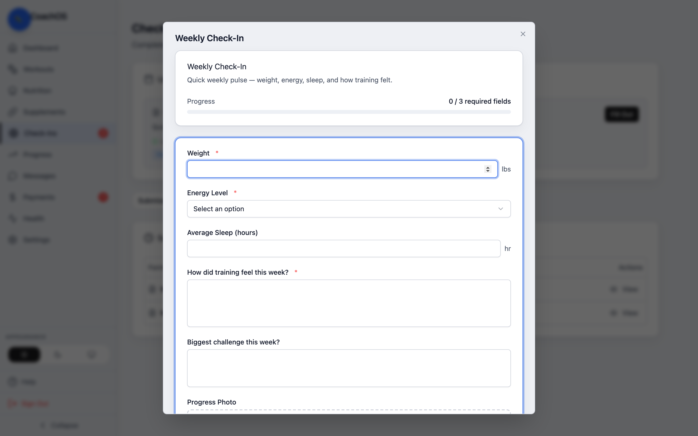 A check-in form ready to fill out